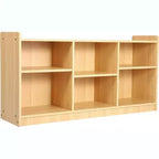 6 Compartment Toy & Book Organizer with Adjustable Dividers, Natural Finish Kids' Bookcase for Playrooms & Classrooms