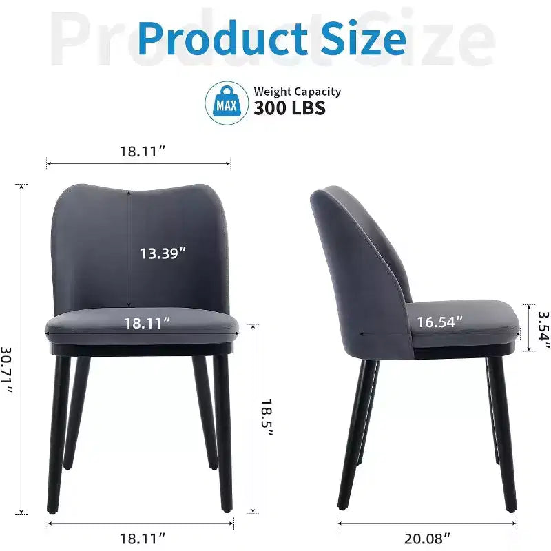 Upholstered Dining Chairs Set of 2, Velvet Fabric Kitchen Chairs with Curved Wingback and Wooden Legs for Living Room Bedroom, Grey