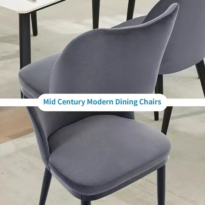 Upholstered Dining Chairs Set of 2, Velvet Fabric Kitchen Chairs with Curved Wingback and Wooden Legs for Living Room Bedroom, Grey