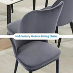 Upholstered Dining Chairs Set of 2, Velvet Fabric Kitchen Chairs with Curved Wingback and Wooden Legs for Living Room Bedroom, Grey