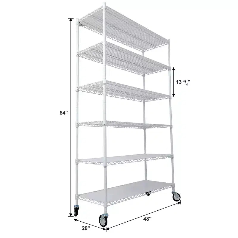 VIYET 6 Tier 6000LBS NSF Metal Wire Shelving, Heavy Duty Adjustable Storage Rack with Wheels & Shelf Liners (White)
