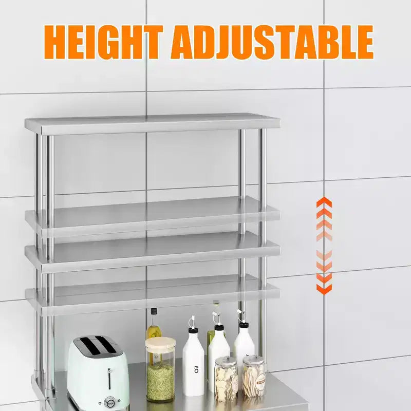 Commercial Double-Layer Stainless Steel Workbench Stand, Adjustable Double-Layer Design, Suitable for Restaurants, Kitchens, Garages and Workshops