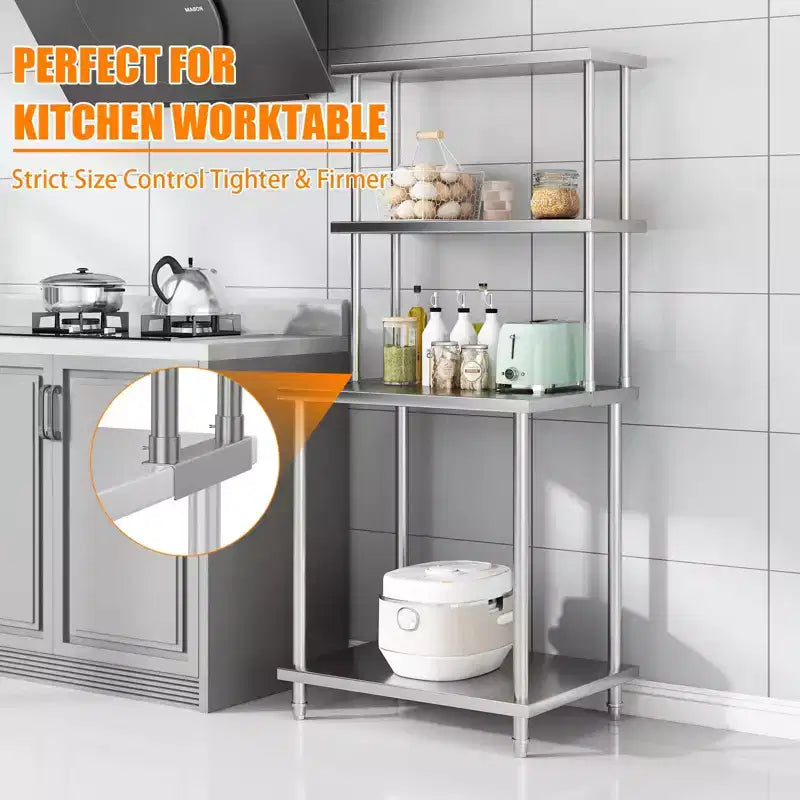 Commercial Double-Layer Stainless Steel Workbench Stand, Adjustable Double-Layer Design, Suitable for Restaurants, Kitchens, Garages and Workshops