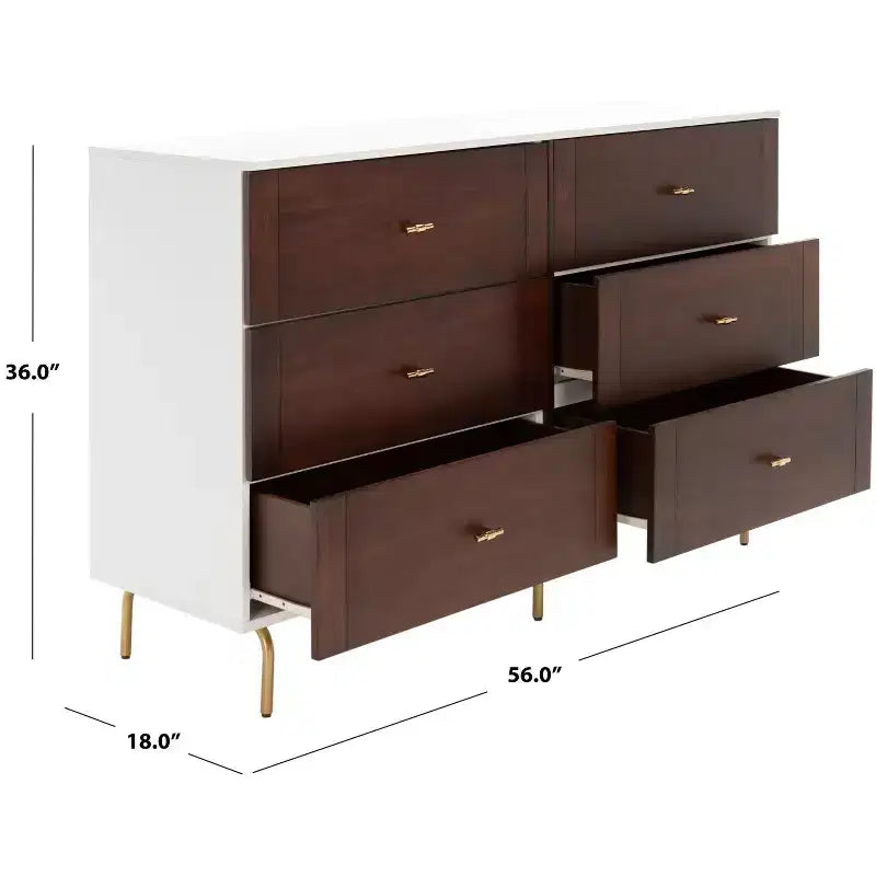 Genevieve 6 Drawer Dresser - DRS5002 - Walnut/White - Safavieh