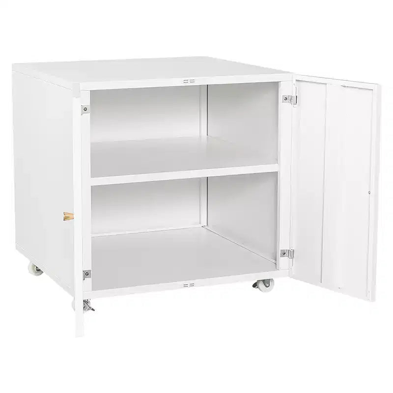 VIYET 23.6x23.6x23.6 Metal Mobile Printer Stand, Adjustable Shelf File Cabinet with Locking Wheels (White)
