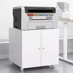 VIYET 23.6x23.6x23.6 Metal Mobile Printer Stand, Adjustable Shelf File Cabinet with Locking Wheels (White)