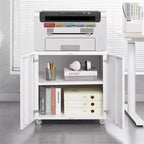 VIYET 23.6x23.6x23.6 Metal Mobile Printer Stand, Adjustable Shelf File Cabinet with Locking Wheels (White)