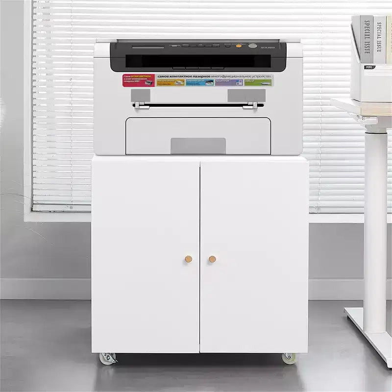 VIYET 23.6x23.6x23.6 Metal Mobile Printer Stand, Adjustable Shelf File Cabinet with Locking Wheels (White)