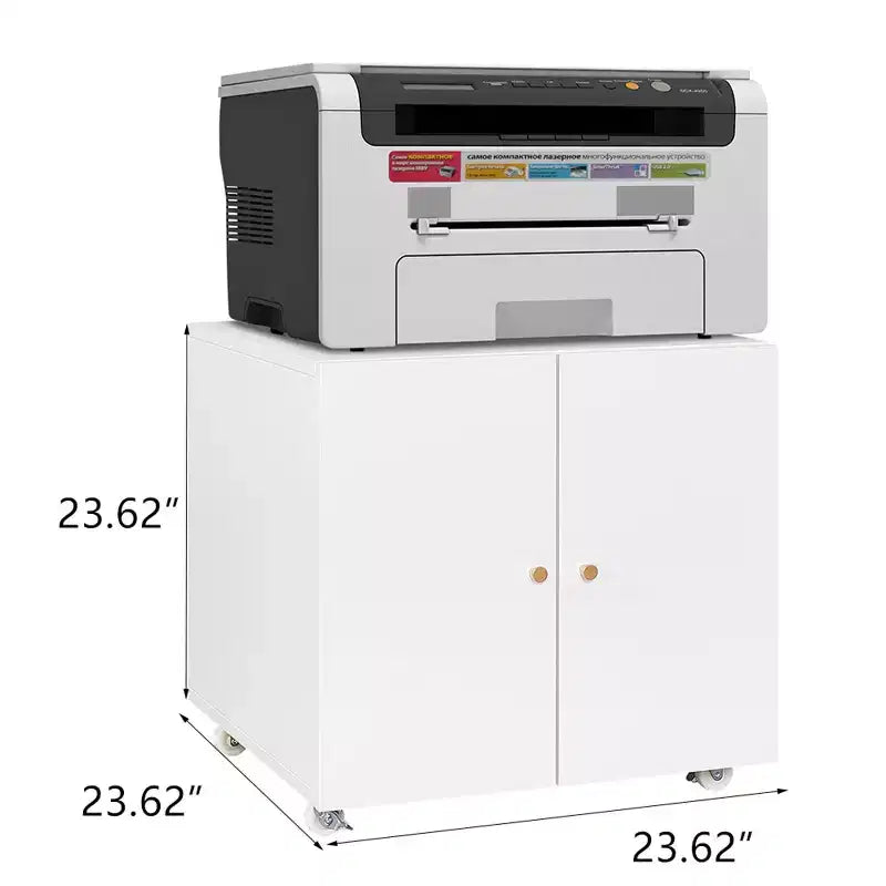 VIYET 23.6x23.6x23.6 Metal Mobile Printer Stand, Adjustable Shelf File Cabinet with Locking Wheels (White)