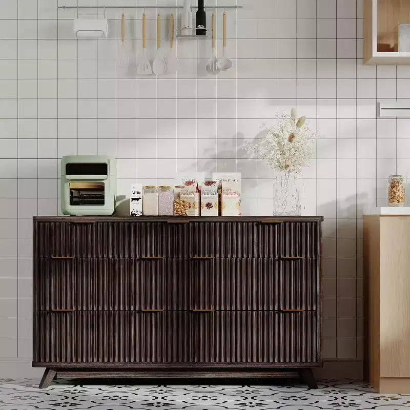 Fluted 7 Drawers Dresser for Bedroom,54Wide Modern Chest of Drawers,Curved Profile Design,Wood Storage Cabinet Organizer for Living Room,Hallway