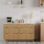 Fluted 7 Drawers Dresser for Bedroom,54Wide Modern Chest of Drawers,Curved Profile Design,Wood Storage Cabinet Organizer for Living Room,Hallway