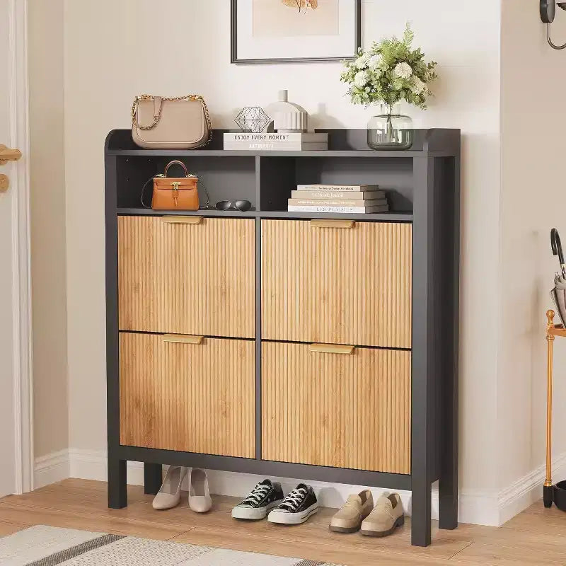 Acekool Shoe Storage Cabinet with 4 Flip Drawers, Slim Entryway Organizer with Adjustable Dividers, for Hallway or Bedroom