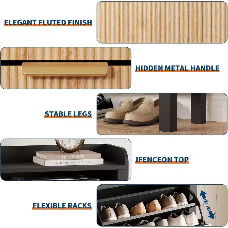 Acekool Shoe Storage Cabinet with 4 Flip Drawers, Slim Entryway Organizer with Adjustable Dividers, for Hallway or Bedroom