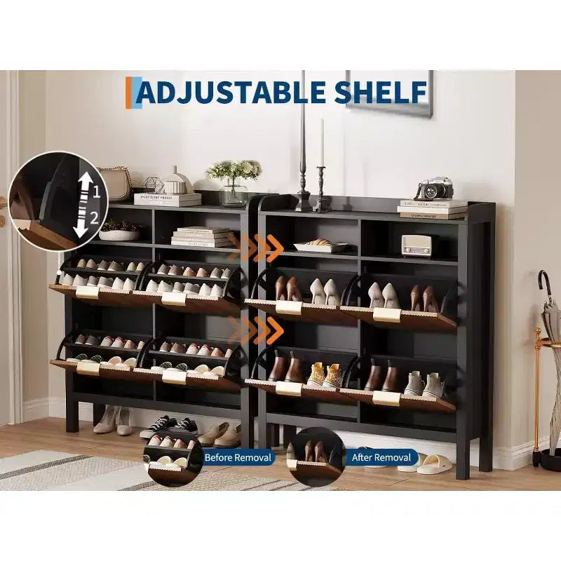 Acekool Shoe Storage Cabinet with 4 Flip Drawers, Slim Entryway Organizer with Adjustable Dividers, for Hallway or Bedroom
