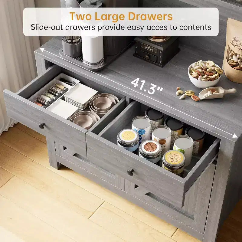 Kitchen Pantry Cabinet with Microwave Stand, Freestanding Hutch Cabinet with Buffet Cupboard, Tall Storage Cabinets for Kitchen, Dining Room