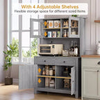 Kitchen Pantry Cabinet with Microwave Stand, Freestanding Hutch Cabinet with Buffet Cupboard, Tall Storage Cabinets for Kitchen, Dining Room