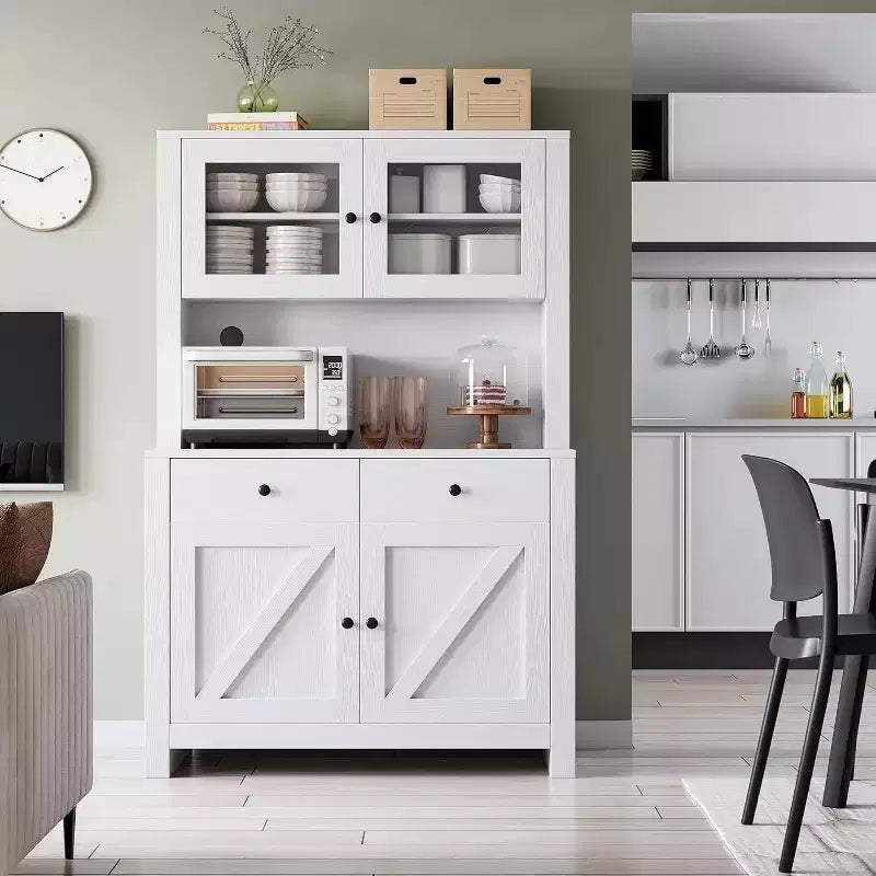 Kitchen Pantry Cabinet with Microwave Stand, Freestanding Hutch Cabinet with Buffet Cupboard, Tall Storage Cabinets for Kitchen, Dining Room