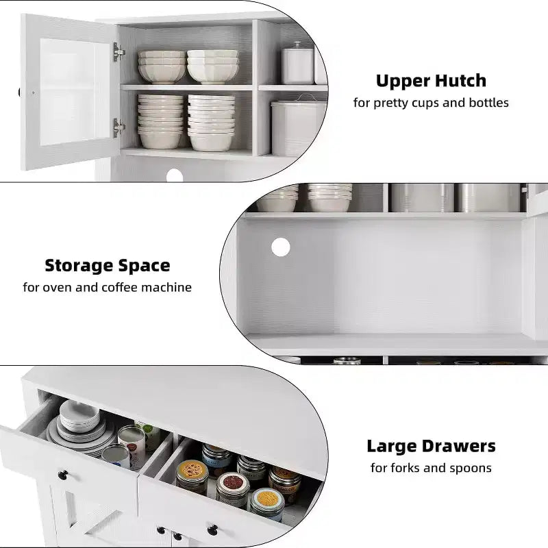 Kitchen Pantry Cabinet with Microwave Stand, Freestanding Hutch Cabinet with Buffet Cupboard, Tall Storage Cabinets for Kitchen, Dining Room