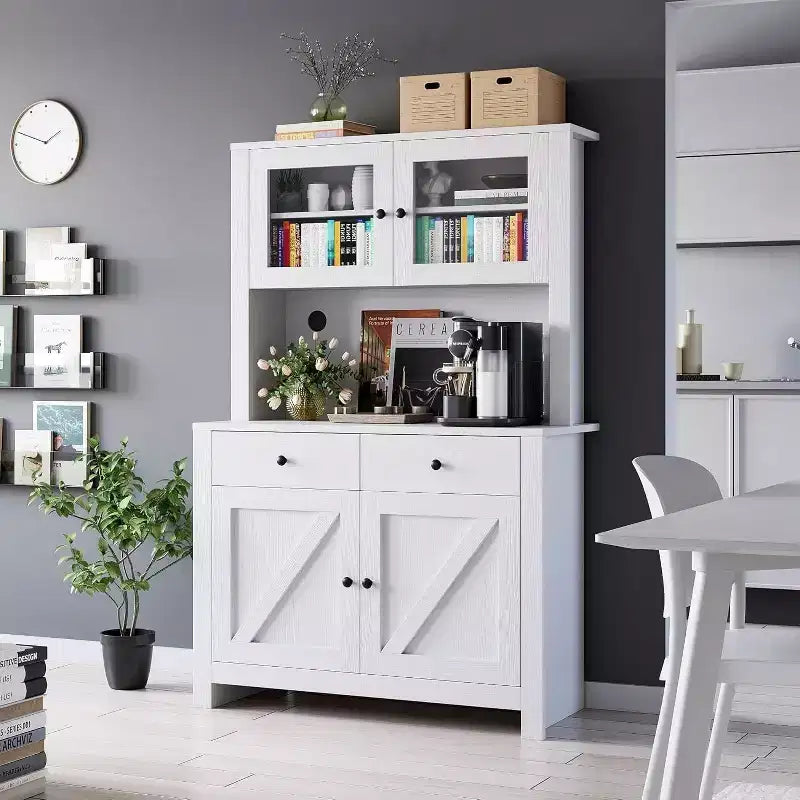 Kitchen Pantry Cabinet with Microwave Stand, Freestanding Hutch Cabinet with Buffet Cupboard, Tall Storage Cabinets for Kitchen, Dining Room