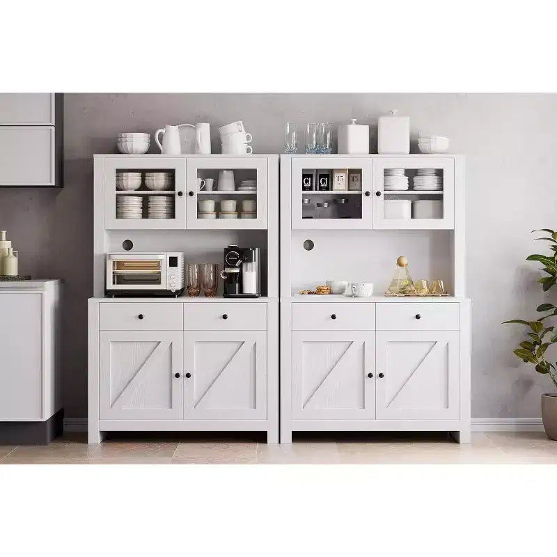 Kitchen Pantry Cabinet with Microwave Stand, Freestanding Hutch Cabinet with Buffet Cupboard, Tall Storage Cabinets for Kitchen, Dining Room