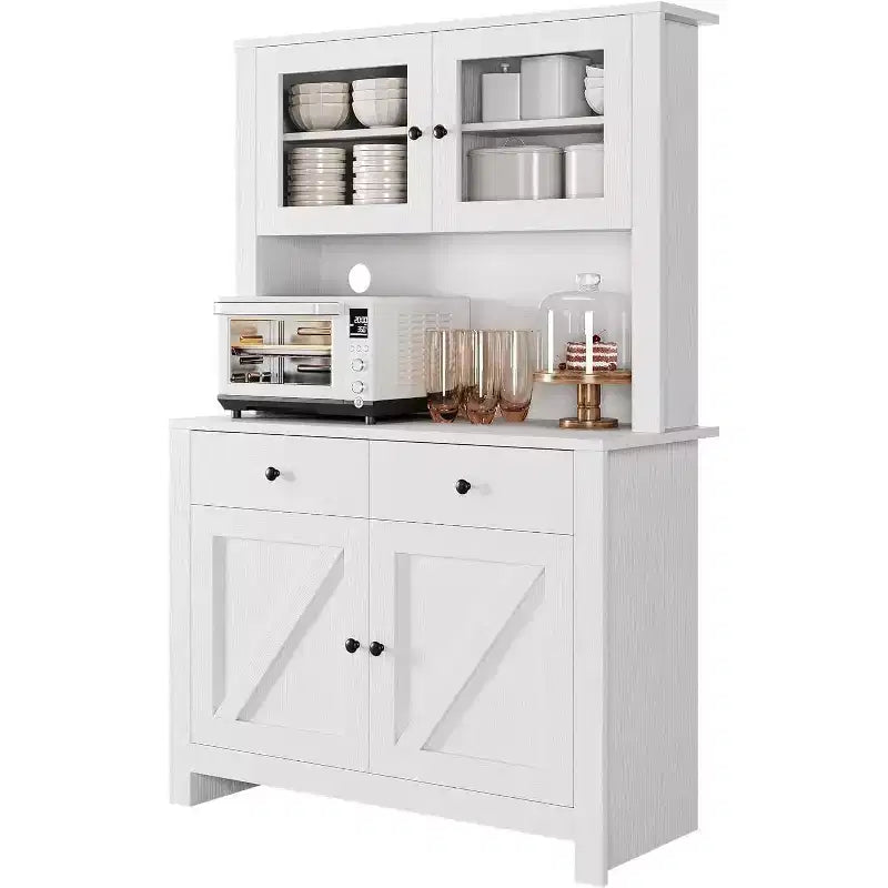 Kitchen Pantry Cabinet with Microwave Stand, Freestanding Hutch Cabinet with Buffet Cupboard, Tall Storage Cabinets for Kitchen, Dining Room