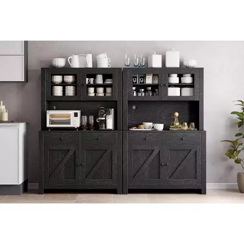 Kitchen Pantry Cabinet with Microwave Stand, Freestanding Hutch Cabinet with Buffet Cupboard, Tall Storage Cabinets for Kitchen, Dining Room