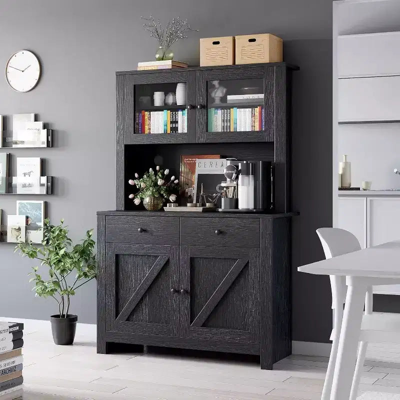 Kitchen Pantry Cabinet with Microwave Stand, Freestanding Hutch Cabinet with Buffet Cupboard, Tall Storage Cabinets for Kitchen, Dining Room