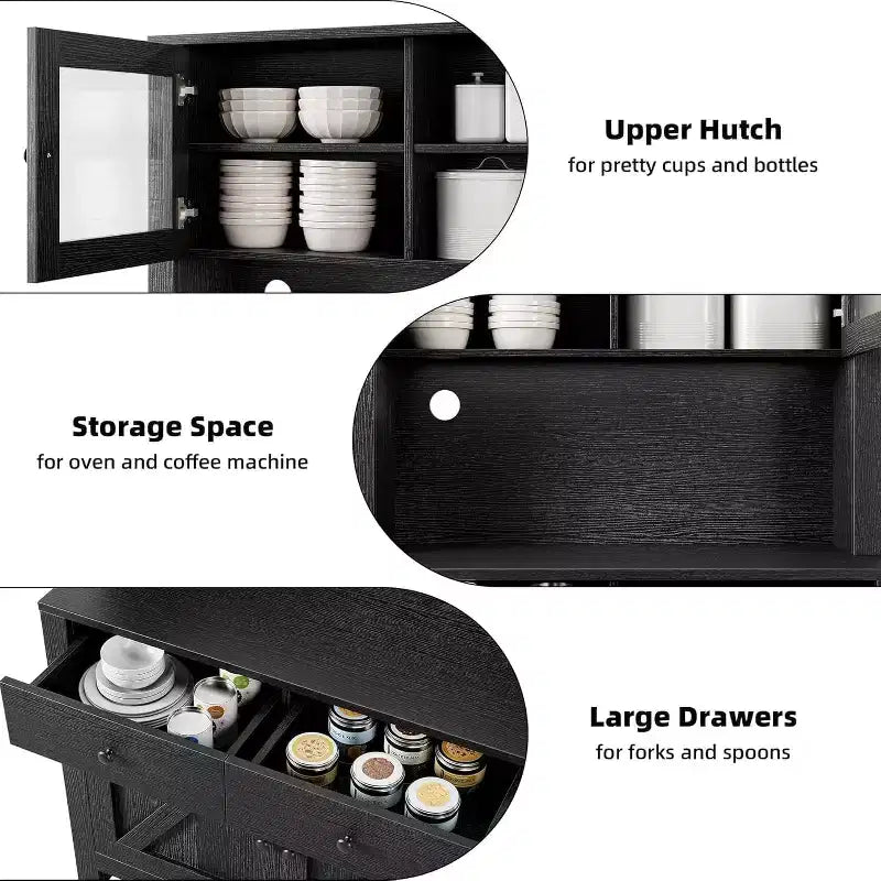 Kitchen Pantry Cabinet with Microwave Stand, Freestanding Hutch Cabinet with Buffet Cupboard, Tall Storage Cabinets for Kitchen, Dining Room