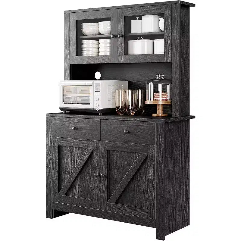Kitchen Pantry Cabinet with Microwave Stand, Freestanding Hutch Cabinet with Buffet Cupboard, Tall Storage Cabinets for Kitchen, Dining Room