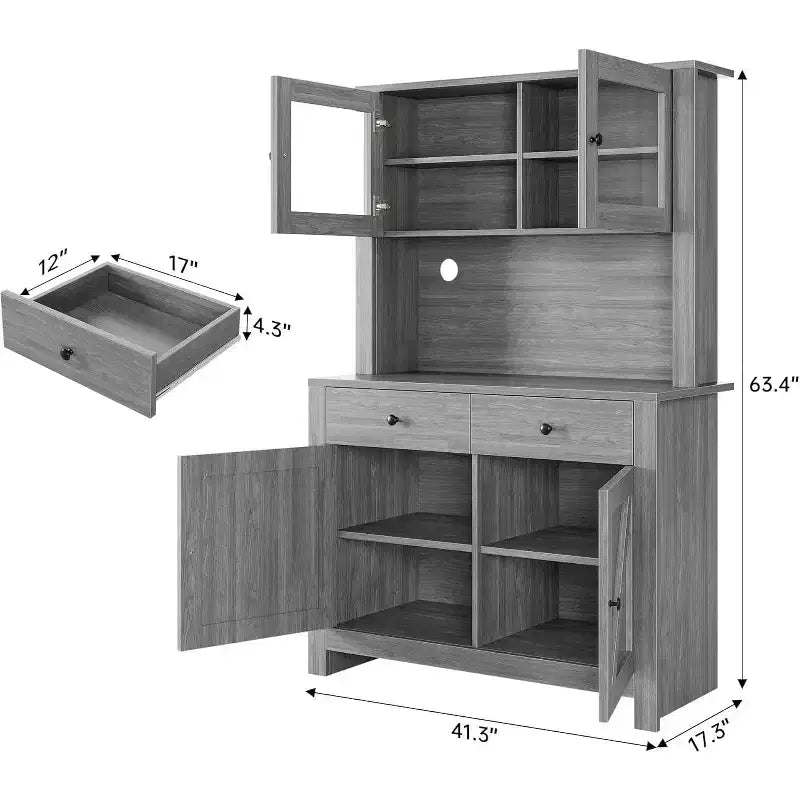 Kitchen Pantry Cabinet with Microwave Stand, Freestanding Hutch Cabinet with Buffet Cupboard, Tall Storage Cabinets for Kitchen, Dining Room