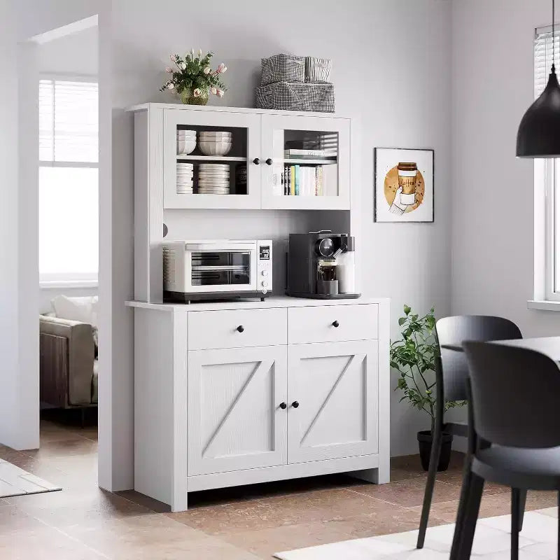 Kitchen Pantry Cabinet with Microwave Stand, Freestanding Hutch Cabinet with Buffet Cupboard, Tall Storage Cabinets for Kitchen, Dining Room