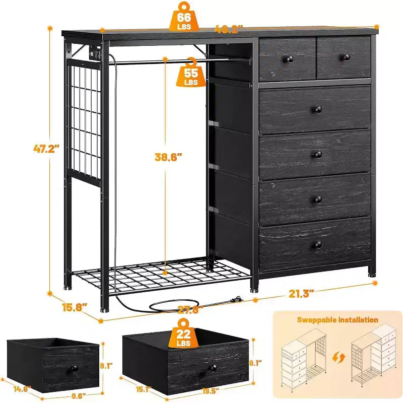 Dresser with 6 Drawers, Storage Tower, Organizer Unit, Fabric Dresser for Bedroom, Hallway, Entryway, Closets, Gray