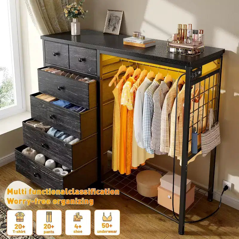 Dresser with 6 Drawers, Storage Tower, Organizer Unit, Fabric Dresser for Bedroom, Hallway, Entryway, Closets, Gray