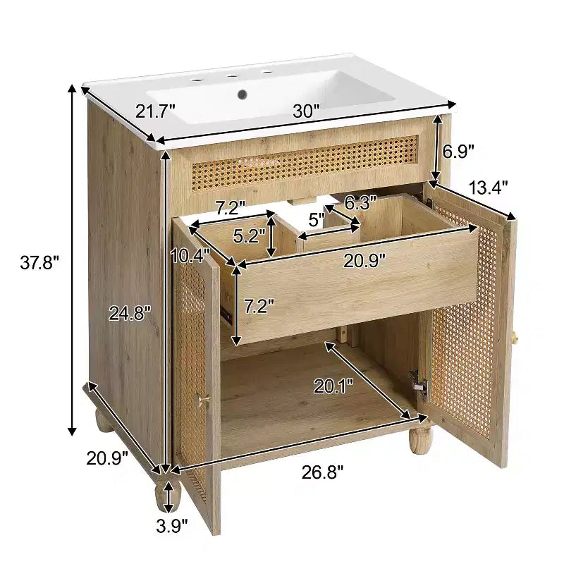 JVNOXK 31.8-inch Round Grooved Storage Coffee Table, Solid Pine Wood, Sliding Doors, Spacious Interior Compartments, Durable, Walnut Finish