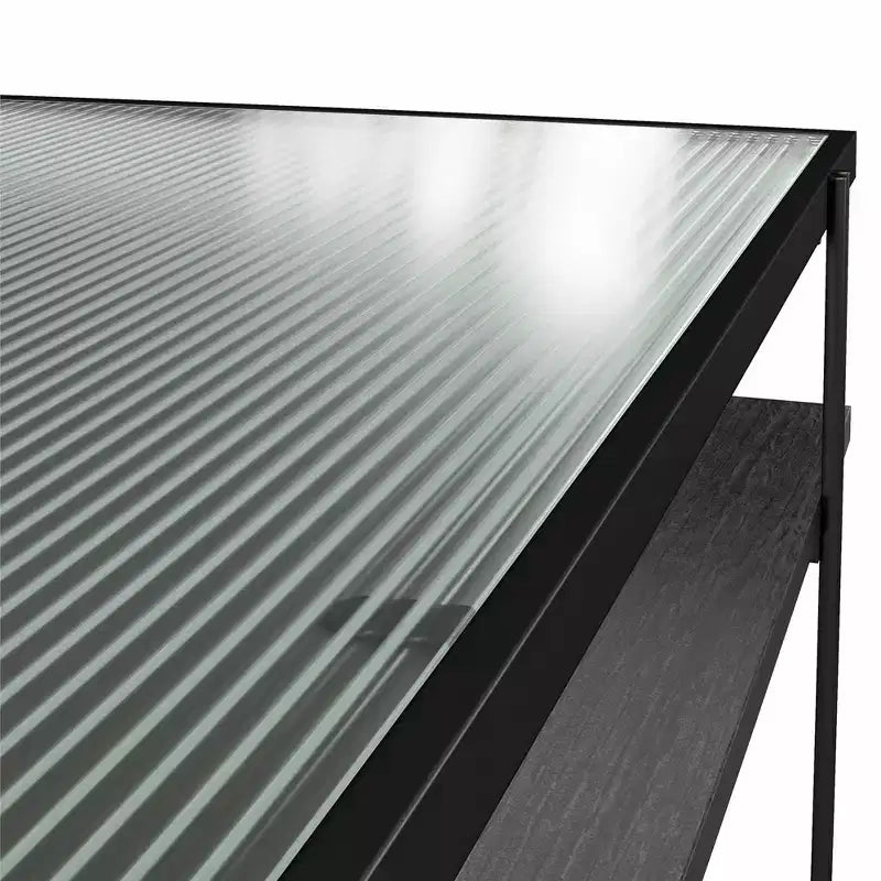 TUYOHW 43.3 Computer Desk,Laminated Engineered Wood Office Desk with Open Shelf,Fluted Glass Desktop,Writing Desk for Home Office,Small Spaces,Black