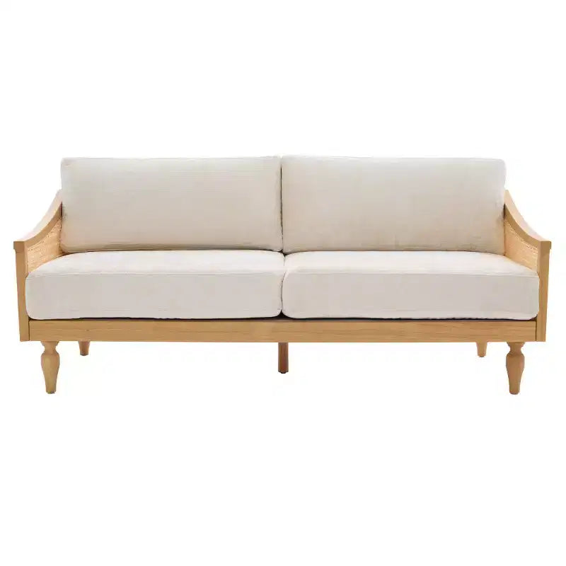 Mid-century Loveseat Sofa with Soft Upholstery, Rattan Armrests & Wooden Legs, 2-Seater Sofa for Living Room, Bedroom, or Apartment-Panipeachy