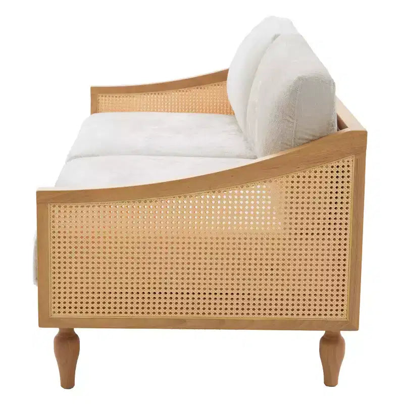 Mid-century Loveseat Sofa with Soft Upholstery, Rattan Armrests & Wooden Legs, 2-Seater Sofa for Living Room, Bedroom, or Apartment-Panipeachy