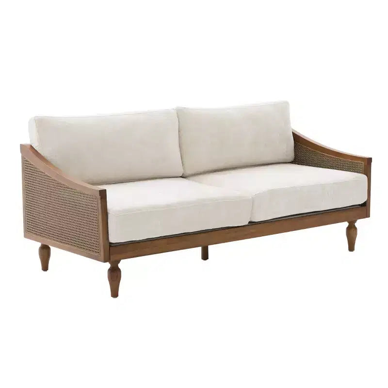 Mid-century Loveseat Sofa with Soft Upholstery, Rattan Armrests & Wooden Legs, 2-Seater Sofa for Living Room, Bedroom, or Apartment-Panipeachy