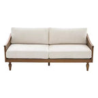 Mid-century Loveseat Sofa with Soft Upholstery, Rattan Armrests & Wooden Legs, 2-Seater Sofa for Living Room, Bedroom, or Apartment-Panipeachy