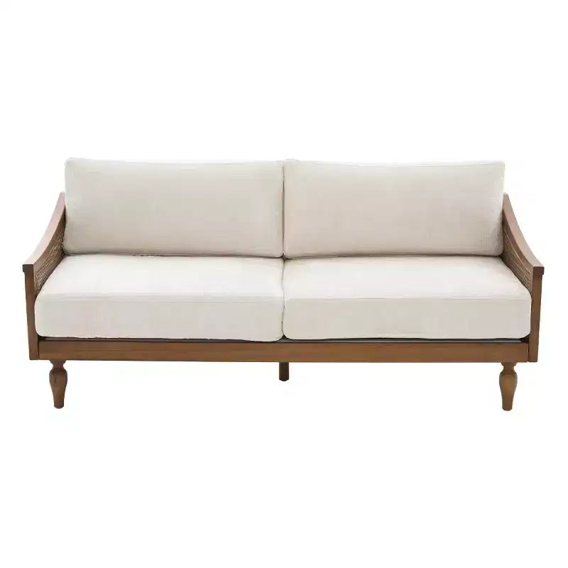 Mid-century Loveseat Sofa with Soft Upholstery, Rattan Armrests & Wooden Legs, 2-Seater Sofa for Living Room, Bedroom, or Apartment-Panipeachy