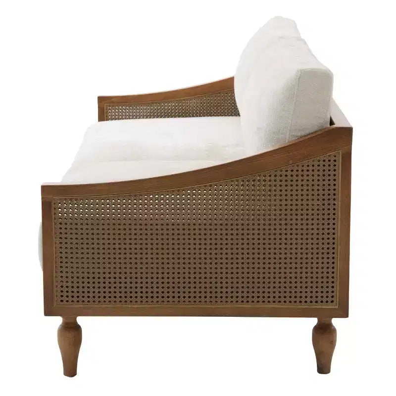 Mid-century Loveseat Sofa with Soft Upholstery, Rattan Armrests & Wooden Legs, 2-Seater Sofa for Living Room, Bedroom, or Apartment-Panipeachy