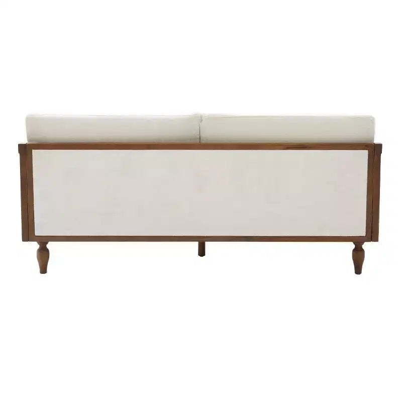 Mid-century Loveseat Sofa with Soft Upholstery, Rattan Armrests & Wooden Legs, 2-Seater Sofa for Living Room, Bedroom, or Apartment-Panipeachy