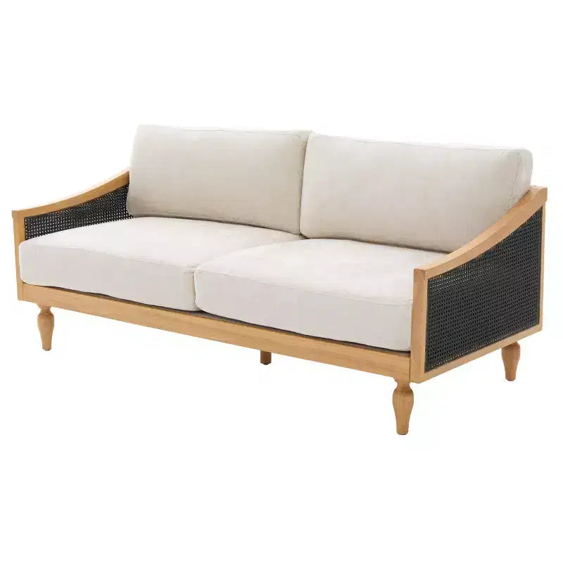 Mid-century Loveseat Sofa with Soft Upholstery, Rattan Armrests & Wooden Legs, 2-Seater Sofa for Living Room, Bedroom, or Apartment-Panipeachy