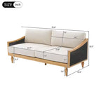 Mid-century Loveseat Sofa with Soft Upholstery, Rattan Armrests & Wooden Legs, 2-Seater Sofa for Living Room, Bedroom, or Apartment-Panipeachy