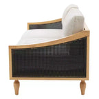 Mid-century Loveseat Sofa with Soft Upholstery, Rattan Armrests & Wooden Legs, 2-Seater Sofa for Living Room, Bedroom, or Apartment-Panipeachy