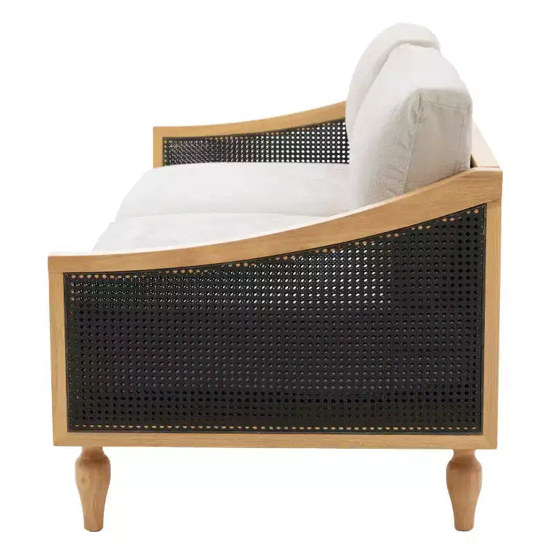 Mid-century Loveseat Sofa with Soft Upholstery, Rattan Armrests & Wooden Legs, 2-Seater Sofa for Living Room, Bedroom, or Apartment-Panipeachy