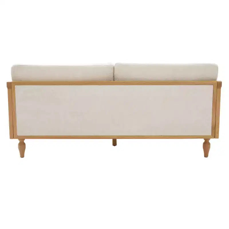 Mid-century Loveseat Sofa with Soft Upholstery, Rattan Armrests & Wooden Legs, 2-Seater Sofa for Living Room, Bedroom, or Apartment-Panipeachy