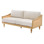 Mid-century Loveseat Sofa with Soft Upholstery, Rattan Armrests & Wooden Legs, 2-Seater Sofa for Living Room, Bedroom, or Apartment-Panipeachy