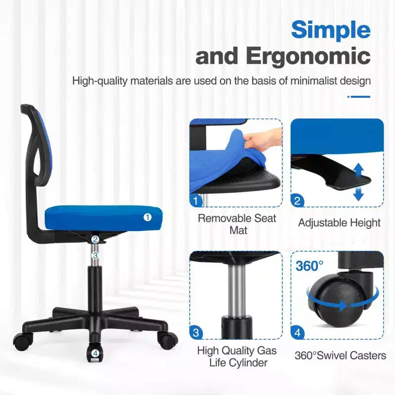 TUYOHW Low-Back Mesh Armless Office Chair, Computer Chair with Lumbar Support, Desk Chair for Study, Office, Reading Room