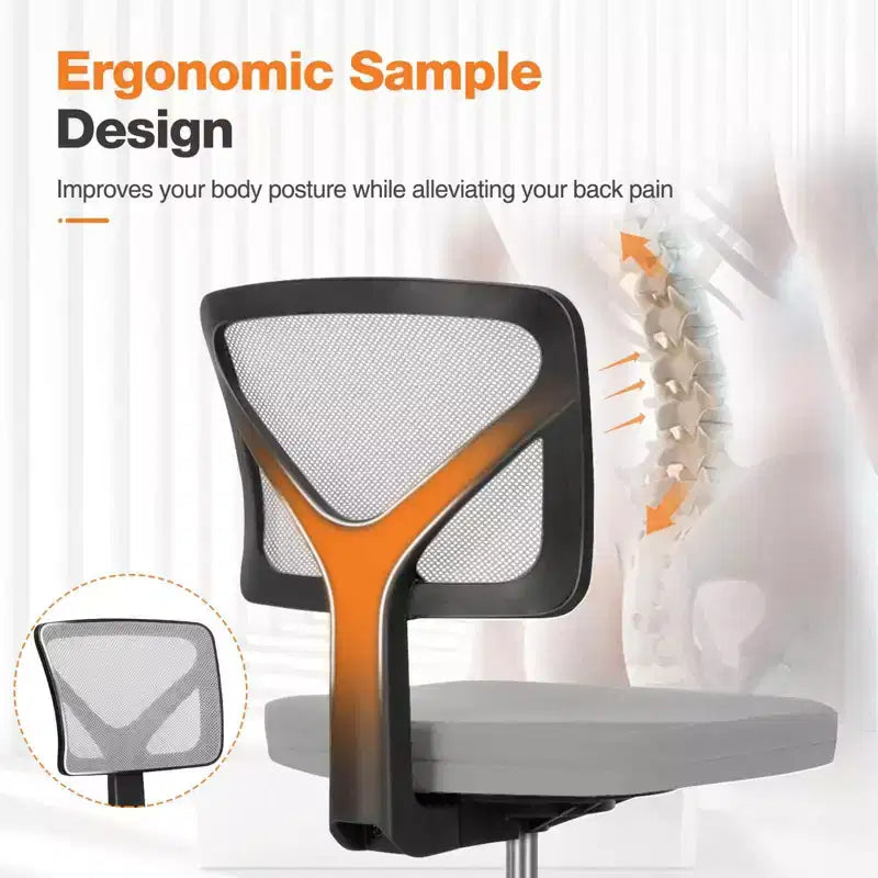 TUYOHW Low-Back Mesh Armless Office Chair, Computer Chair with Lumbar Support, Desk Chair for Study, Office, Reading Room